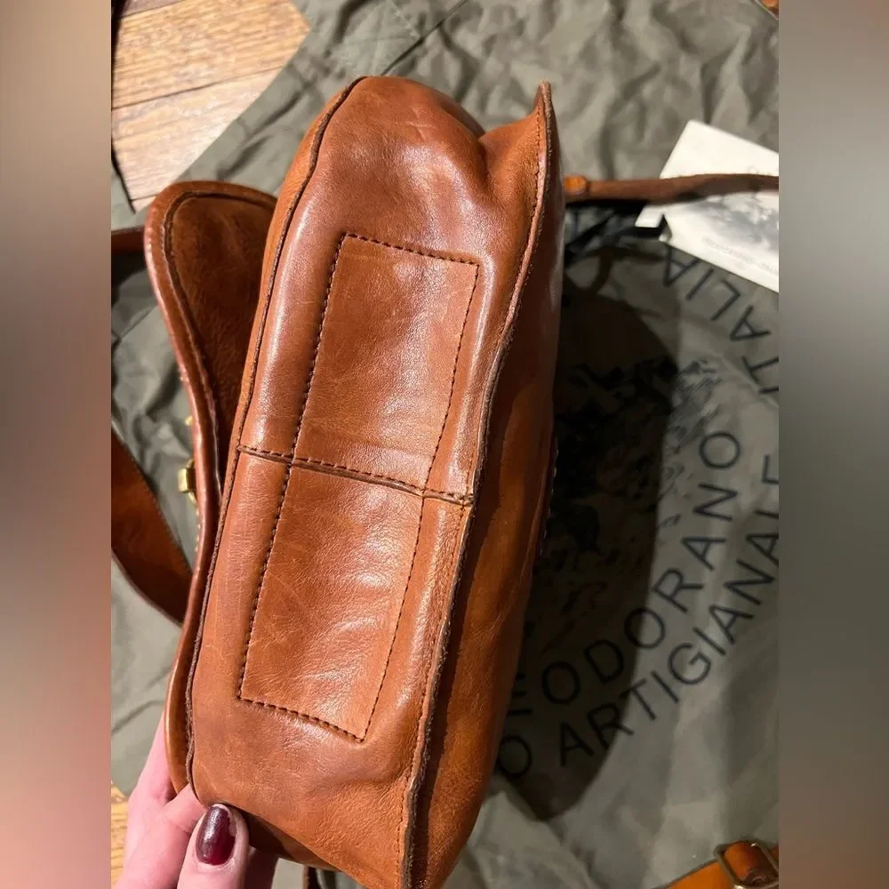 Campomaggi x Free People Salvatore Shearling Trim Leather Shoulder Bag in Cognac - Picture 11 of 15